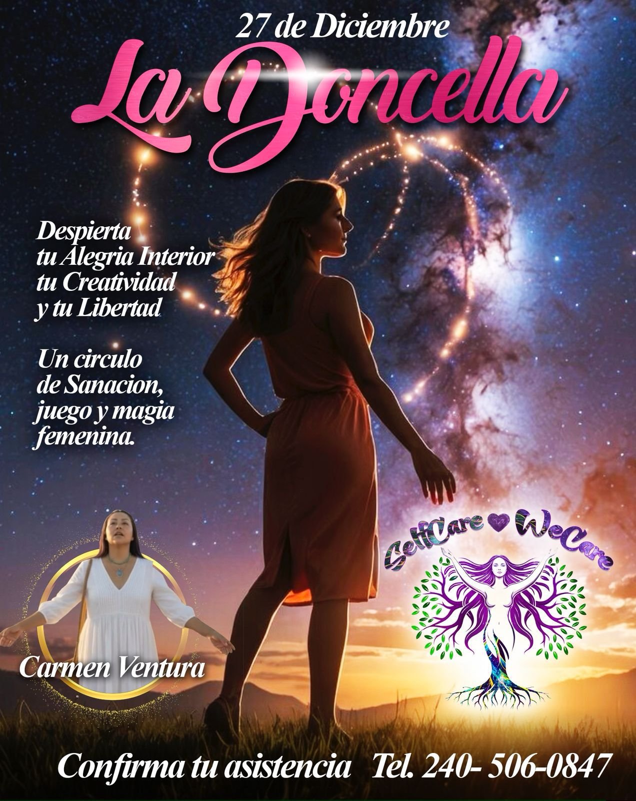 ✨ Ella te está llamando… ✨La Doncella 🌸la magia, la alegría y la luz que descansan dentro de ti.Este 27 de diciembre, abre un portal de renacer.Un Círculo de Mujeres creado para:🌿 sanar a tu adolescente interior🌿 abrir tu corazón con suavidad🌿 reconectar con el juego, la intuición y la magia🌿 renacer desde tu esencia más puraLa Doncella no exige.No corre.No compite.✨ Solo recuerda quién eres.Si sientes el llamado…no es casualidad.Es tiempo de despertar.📅 27 de diciembre👩‍🦰 Círculo de Mujeres — Portal de Renacer⏳ Cupos limitados📲 Reserva tu lugar: 240-506-0847